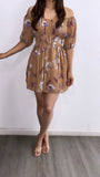 Peony Flowy Floral Mini Dress- Taupe