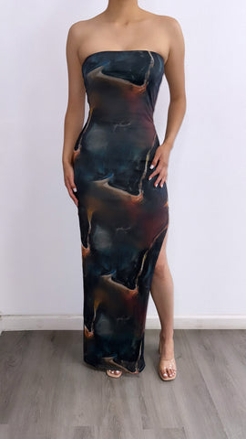 Obra De Arte Tube Mesh Maxi Dress- Hunter Green Multi