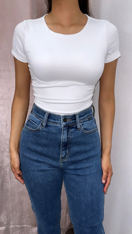 Basic Rewind Short Sleeve Top- White