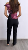 Salma Assymetrical Floral Mesh Top-Black/Pink