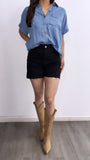 Minimalist Oversized Denim Button Down  Top- Medium Wash