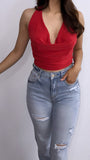 Liandra Silk Halter Top- Red