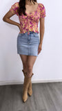 Miah Floral Smocked Top- Pink/Yellow