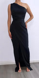 Night Of Romance Assymetrical Maxi Dress- Black