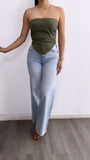 Kels Pin Striped Tube Top- Olive/White