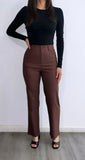 Minimalist High Rise Straight Leg Pants- Brown