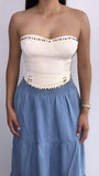 Gitana Faux Leather Studded Corset Top- Cream