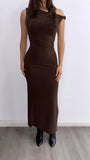 Wild Elegance Assymetrical Maxi Dress- Chocolate