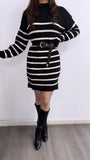 Favorite Season Oversized Striped Sweater Dress- Black/White