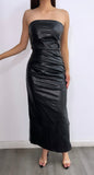 Meet For Drinks Faux Leather Tube Maxi Dress- Black