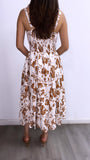 Amalfi Coast Floral Corset MIDI Dress- Beige/Brown