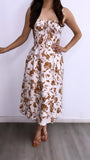 Amalfi Coast Floral Corset MIDI Dress- Beige/Brown