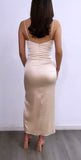 Elegant Moments Satin Ruched Maxi Dress- Ivory