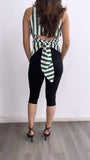 Susy Striped Sleeveless Button Up Top- Teal/Ivory