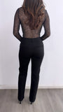 Elena Sheer Glitter Long Sleeve Bodysuit- Black