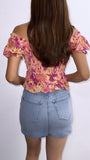 Miah Floral Smocked Top- Pink/Yellow