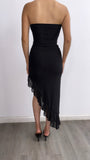 Sabor A Mi Ruffled Hi-Low Midi Dress- Black