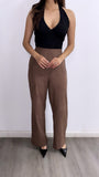 Adiel High Waisted Suede Pants- Soft Brown