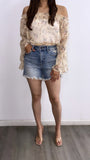 Jesus Mid Rise Denim Shorts- Medium Wash