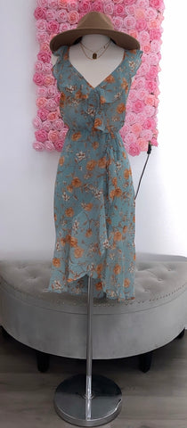 Sweet Escape Floral Midi Dress- Light Blue