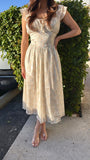 Bloom In Spring Floral Midi Dress- Ivory/Sage