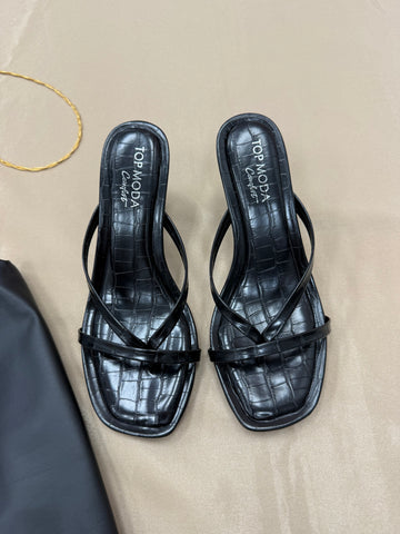 Bottoms Up Sandal Heel- Black Croc