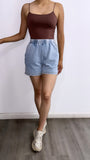 Set n Go Acid Wash Jogger Shorts- Light Blue Denim