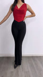 Let's Shine High Rise Glitter Flare Pants- Black