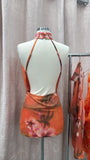 Tropicoqueta Rhinestone Halter Mesh Mini Dress- Orange Multi