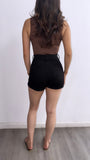 Lalo High Rise Distressed Denim Mom Shorts- Black