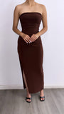 Una Noche Mas Tube Maxi Dress- Brown