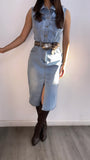 Palomino Button Down Midi Denim Dress- Light Wash