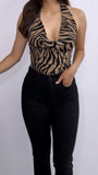 Vida Striped Halter Top- Mocha/Black