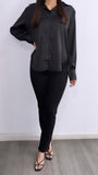 Grecy Satin Button Down Top- Black