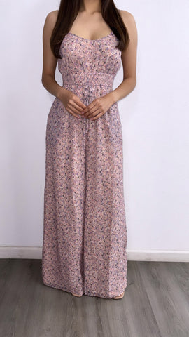 Dainty Floral Flowy Jumpsuit- Lavender Multi