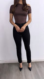 Dalida Assymetrical Short Sleeve Top- Brown