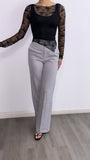 Sign It Off High Rise Straight Leg Pants- Light Grey