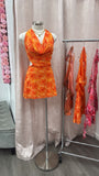 Latina Forever Halter Mesh Mini Dress- Orange Multi