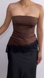 Klarissa Lace Silk Tube Top- Brown