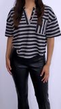 Sade Striped Oversized Boxy Short Sleeve Top- Black/White