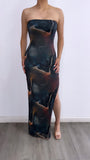 Obra De Arte Tube Mesh Maxi Dress- Hunter Green Multi