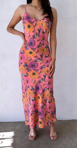 Wild Flower Floral Midi Dress- Coral