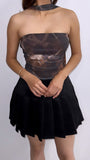 Tasha Mesh Scarf Tube Top- Brown Multi