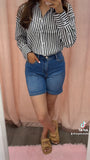 Gwen Striped Oversized Button Down Top- Black/White