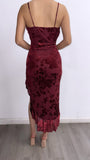 X-mas Story Hi Low Velvet Floral Midi Dress- Byrgandy