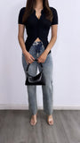 Gianna Ribbed Button Down Top- Black