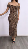 Got Me Twisted Off Shoulder Maxi Dress- Leopard