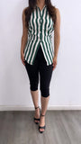 Susy Striped Sleeveless Button Up Top- Teal/Ivory