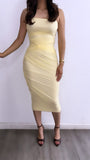 She’s Posh Ruched Mesh Midi Dress- Pastel Yellow