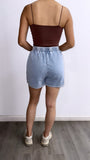 Set n Go Acid Wash Jogger Shorts- Light Blue Denim